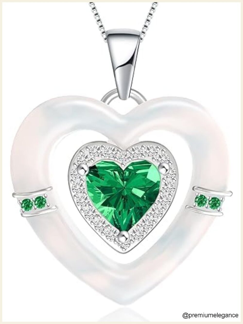Sterling Silver Double Heart Pendant Necklace with Mother of Pearl and